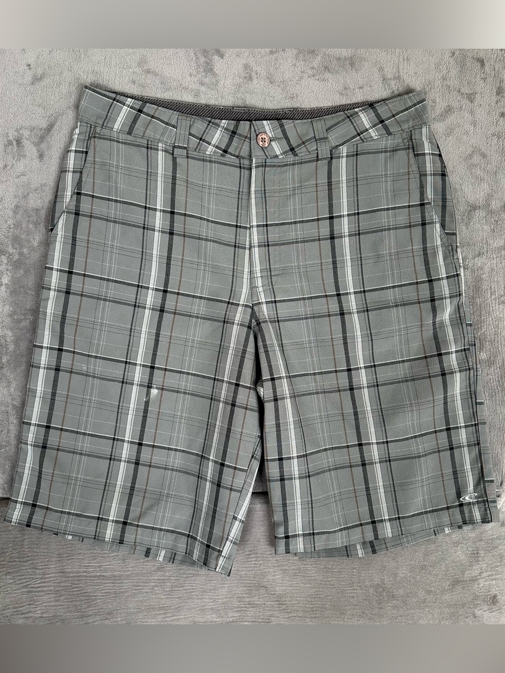 O'Neill Gray Plaid Flat Front Shorts